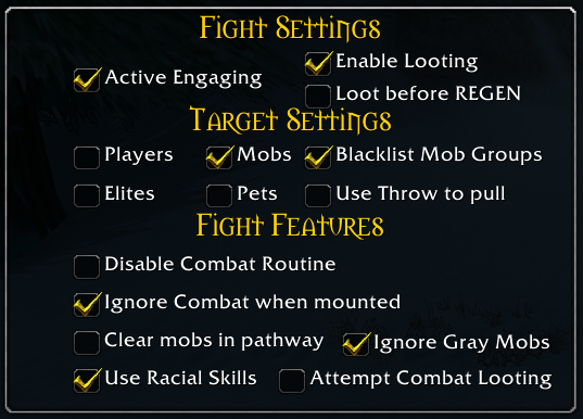 WoW Bot Settings for Fighting